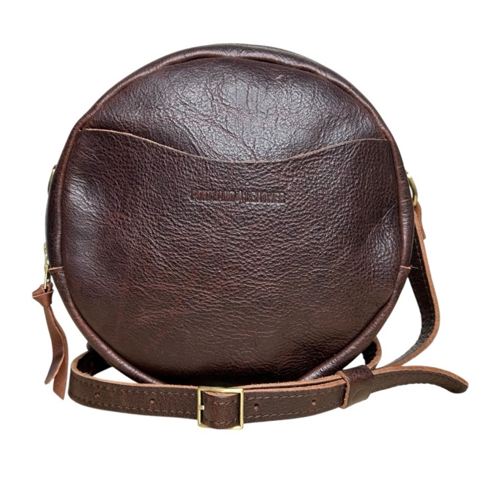 Portland Leather pebble leather burgundy large 9” circle crossbody bag